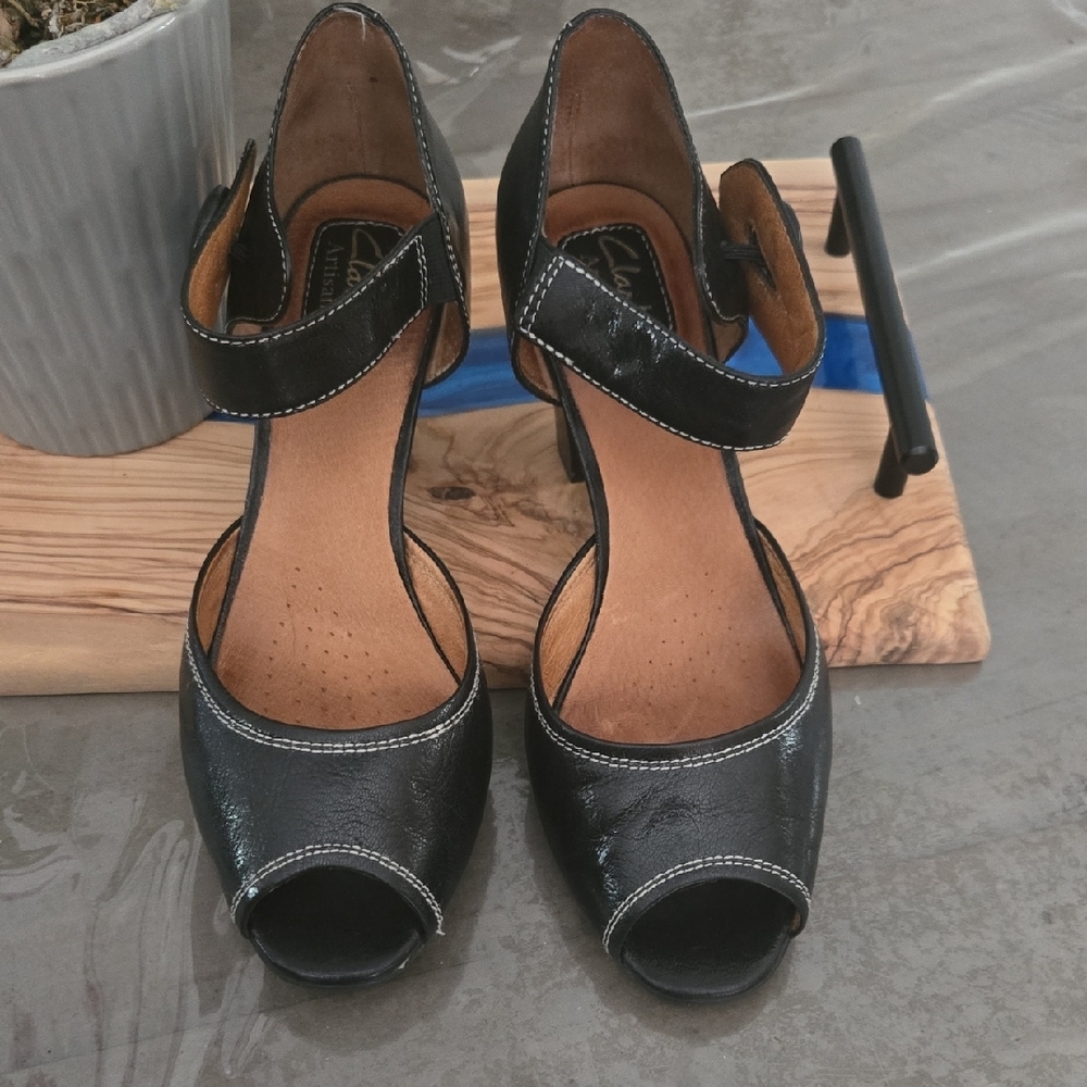 Clarks Black Peep Toe Heels